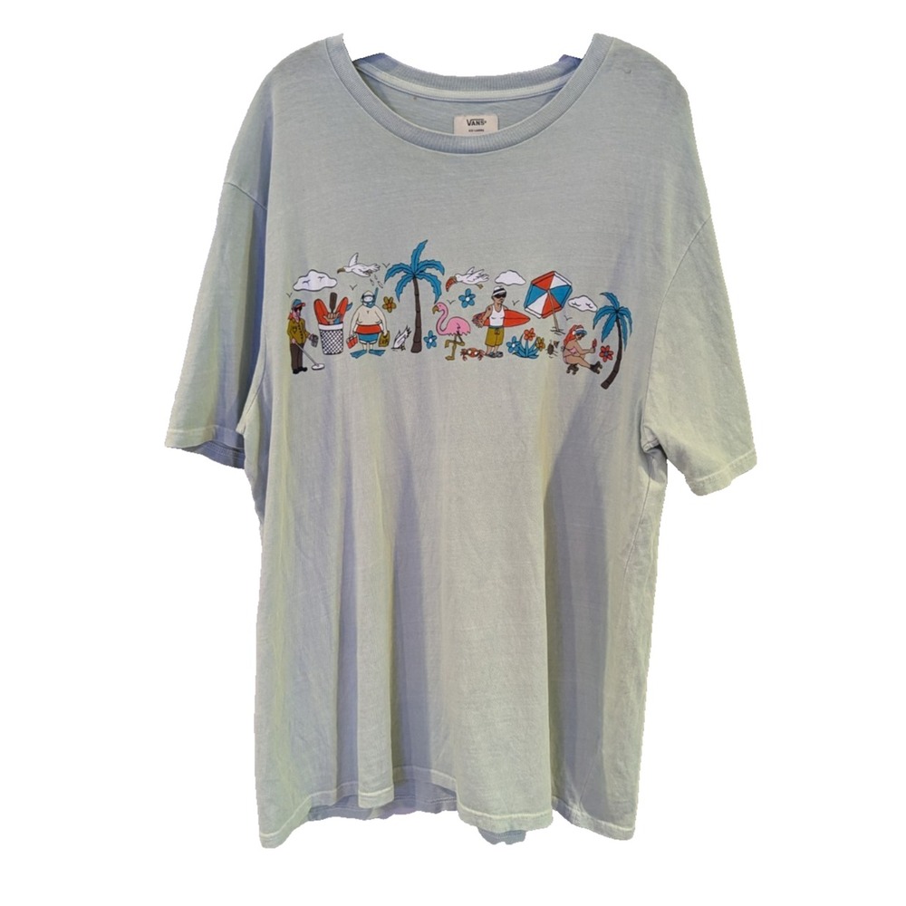 Vans Mens 2XL Short Sleeve T Shirt Party Train Green Surf Skate Beach‎